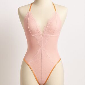 VS Very Sexy V wire Thong Teddy Bodysuit Angel Baby Pink Lace Sz S Cosplay